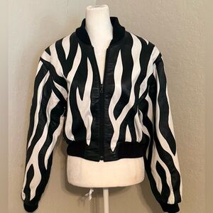 North Beach (Michael Hoban) Black and White Leather Women's Bomber Jacket